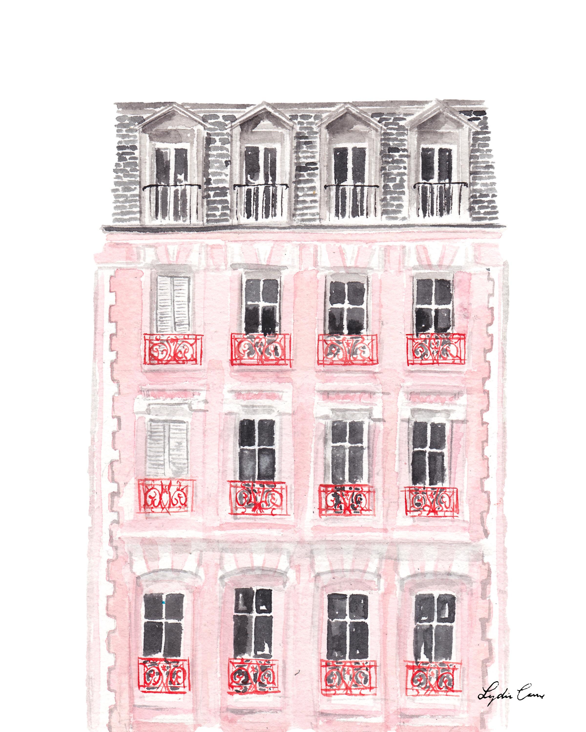 Paris Art Print Paris House Illustration Pink House | Etsy Hong Kong