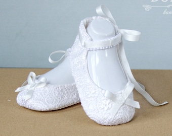 Baby Girl Booties, Christening Shoes, White Lace Booties, Baptism Shoes