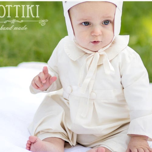 Christening Outfit Baby Boy Baptism Romper Toddler Silk Etsy