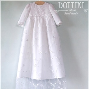 Baptism Girls  Gown - Christening Lace and Silk Gown -  Baptism Long Sleeve Outfit - Blessing Long  Dress