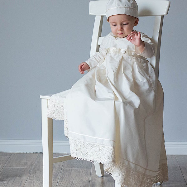 Baby Boy Baptism Outfit - Christening Gown with Detachable Skirt - Boys Baptism Romper with Removable Skirt