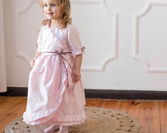 Girl Dupioni Silk Dress, Pale Pink Dress with Frills, Flower Girl Dress