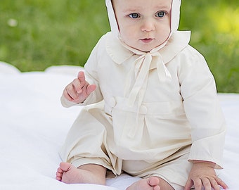Baby Boy Baptism Outfit - Christening Romper - Toddler Silk Baptism Outfit in White, Ivory or Cream - Ecru