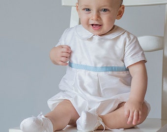 Boy Baptism Outfit - Baby Christening Silk Romper - Baby Boy Baptism Outfit