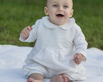 Boys Christening Outfit -  Baptism Romper - Silk Christening Jumpsuit - Blessing Outfit for Boys