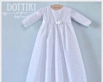 Baby Girl Baptism White Gown -  Christening  Long Sleeve Gown -  Baptism Long Dress - Embroidered Christening Gown