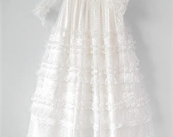 Baptism Gown - Christening Silk and Lace Gown - Baby Girl  Baptism Long Sleeve Outfit - Christening Outfit in Ivory