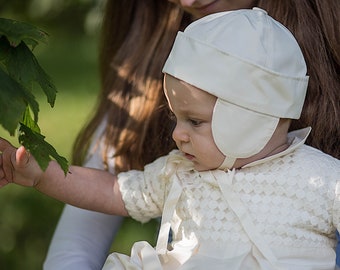 Baby Baptism Cap - Baby Boy Christening Hat - Baptism Silk Cap - Boys Hat in White, Ivory or Cream/ Ecru