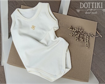 Baby Baptism Onesie  - Christening Cotton  Sleeveless  Bodysuit with Cross - Cream Baptism Bodysuit with Cross