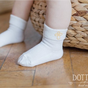 Toddler Baptism Socks in Cream/Ecru  with Cross