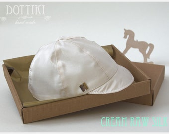 Baby Boy Hat - Baptism Silk Cap - Christening Hat with Peak in White, Ivory or cream Ecru