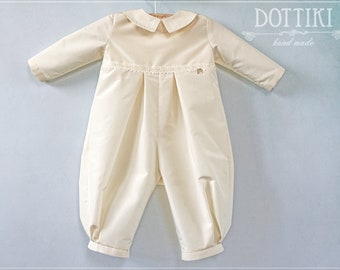 Baby Boy Baptism Outfit - Christening  Outfit - Toddler Silk Romper - Newborn Christening Jumpsuit