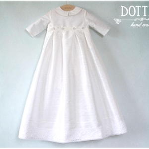 Baby Boy & Girl Baptism Outfit - White Elegant Christening Gown with Removable Skirt - Silk Baby Clothes for Special Occasions