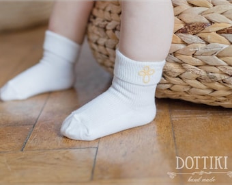 Baby Baptism Socks in White Cotton Toddler Socks with Cross
