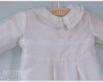 Baby Boy Christening Outfit -  Boy Baptism Romper wit Cross - Toddler Silk Jumsuit