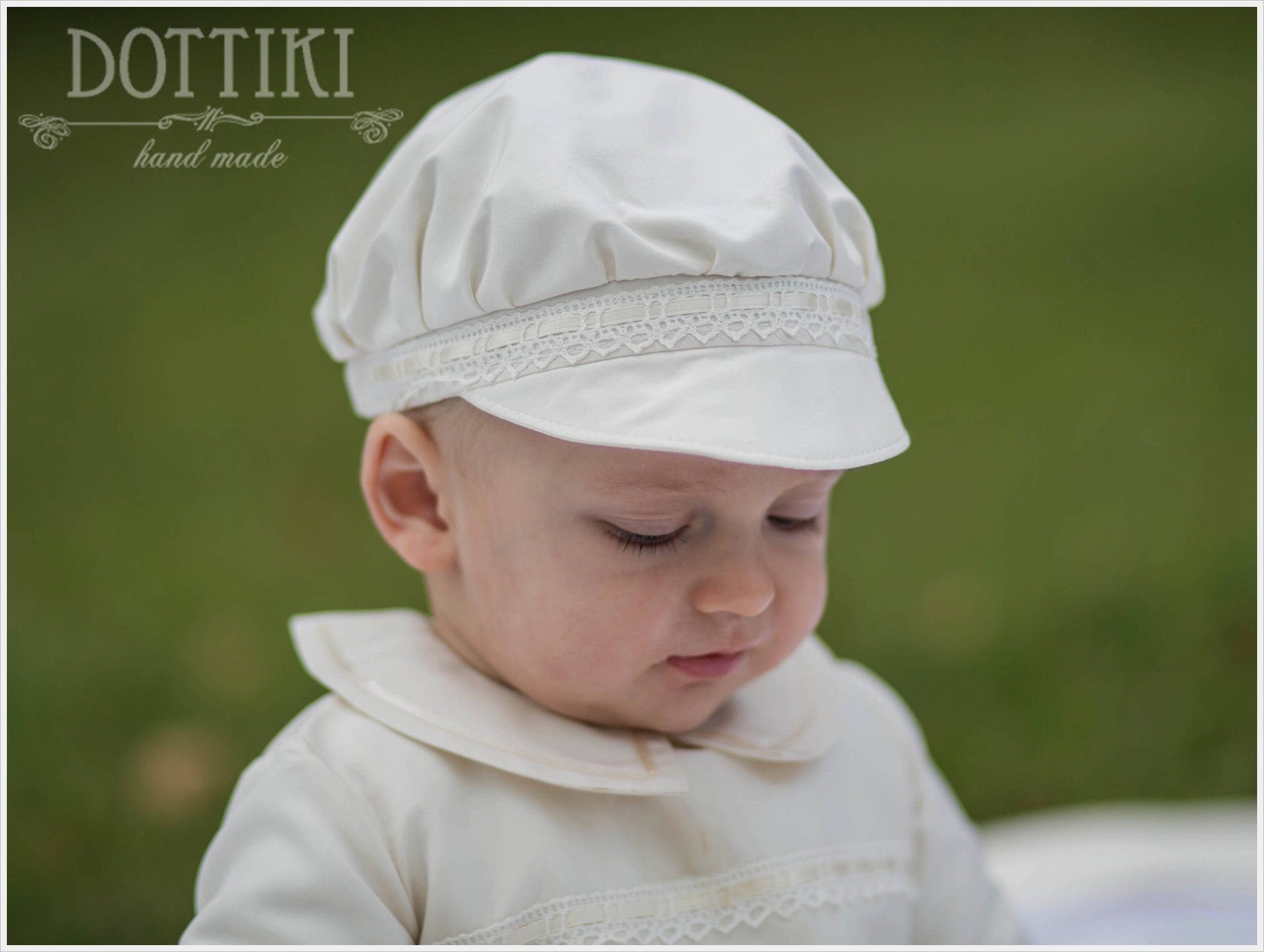 Boys Baptism Cap Baby Newsboy Cap Christening Silk Cap in White
