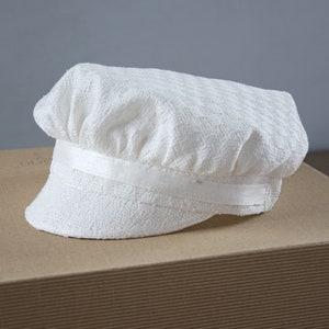 Ivory Silk Christening Cap for Baby Boy – Lightweight Jacquard Baptism Hat for Summer – Handmade Ceremony Headwear with Patterned Weave