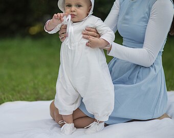 Christening Outfit - Baby Boy Baptism Romper -  Toddler Silk Outfit - Baptism Romper - Christening Jumpsuit