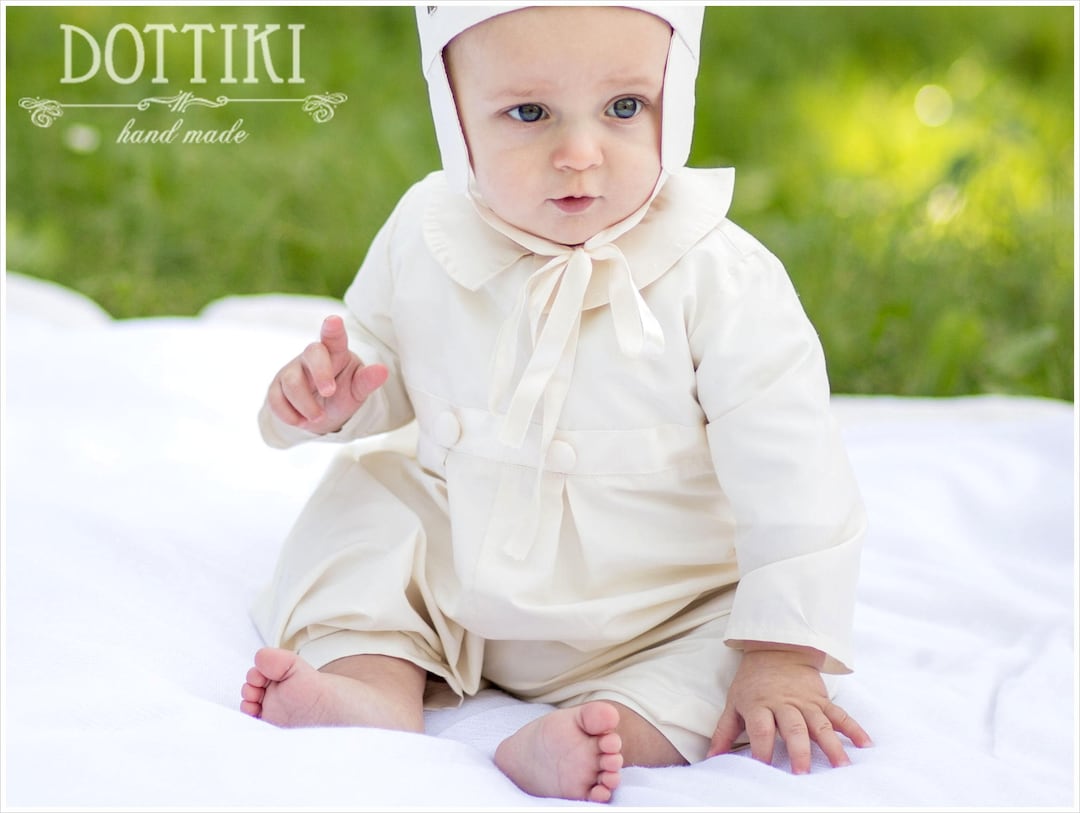 Baby Boy Baptism Outfit Christening Romper Toddler Silk Baptism Outfit