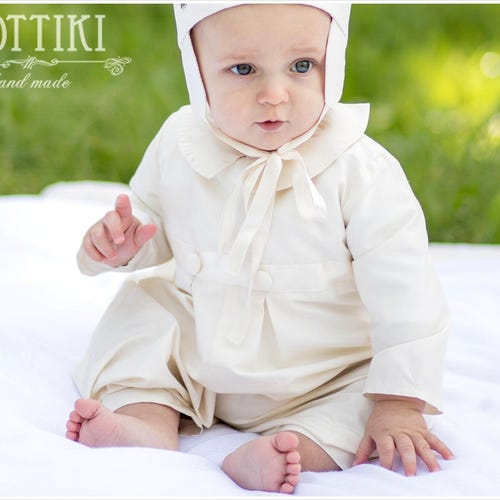 Baby Baptism Outfit Boys Christening Romper Baby Boy Ivory Etsy