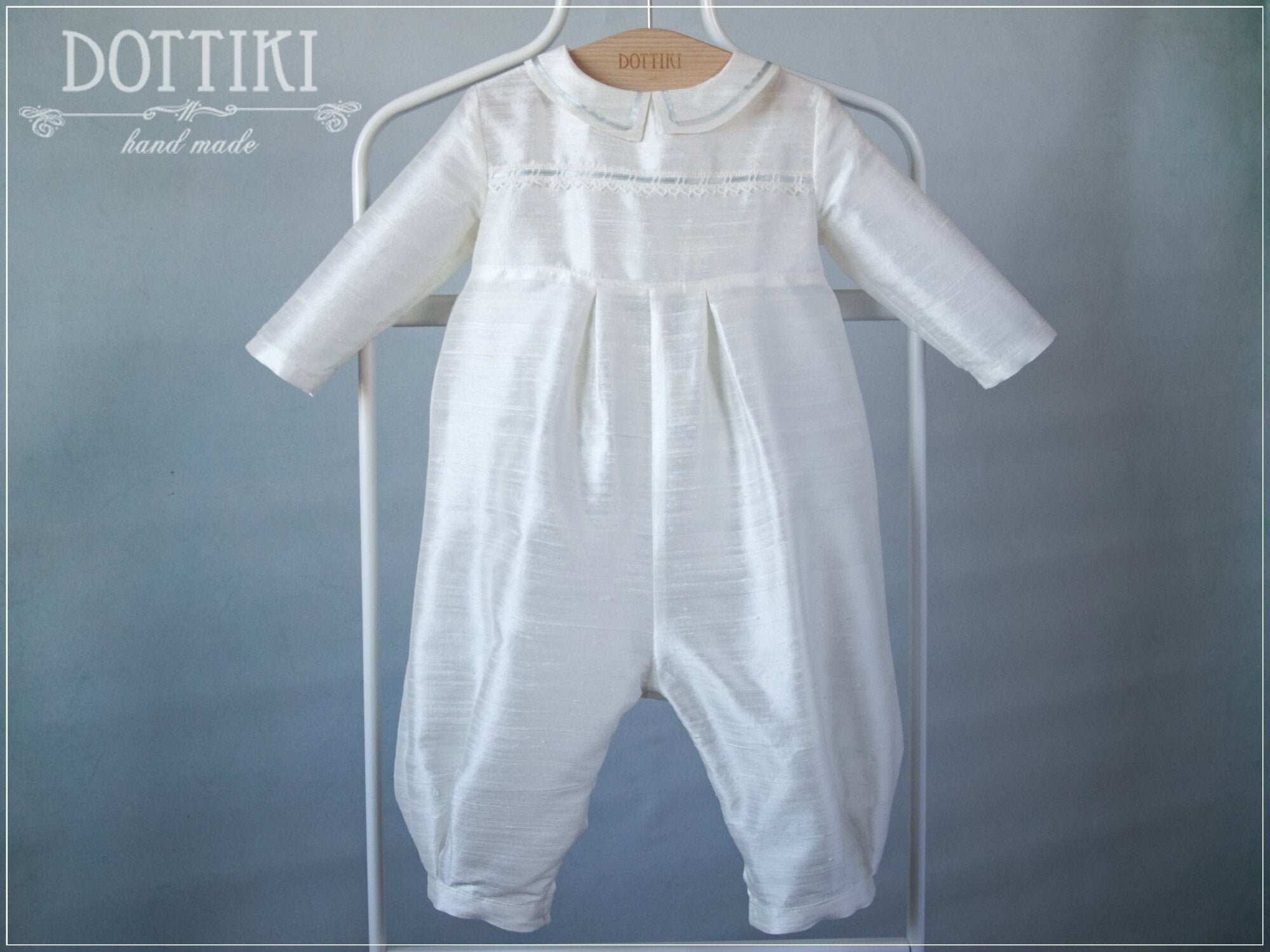 Boys Christening Outfit Baby Baptism Silk Romper Toddler Christening Jumpsuit in White