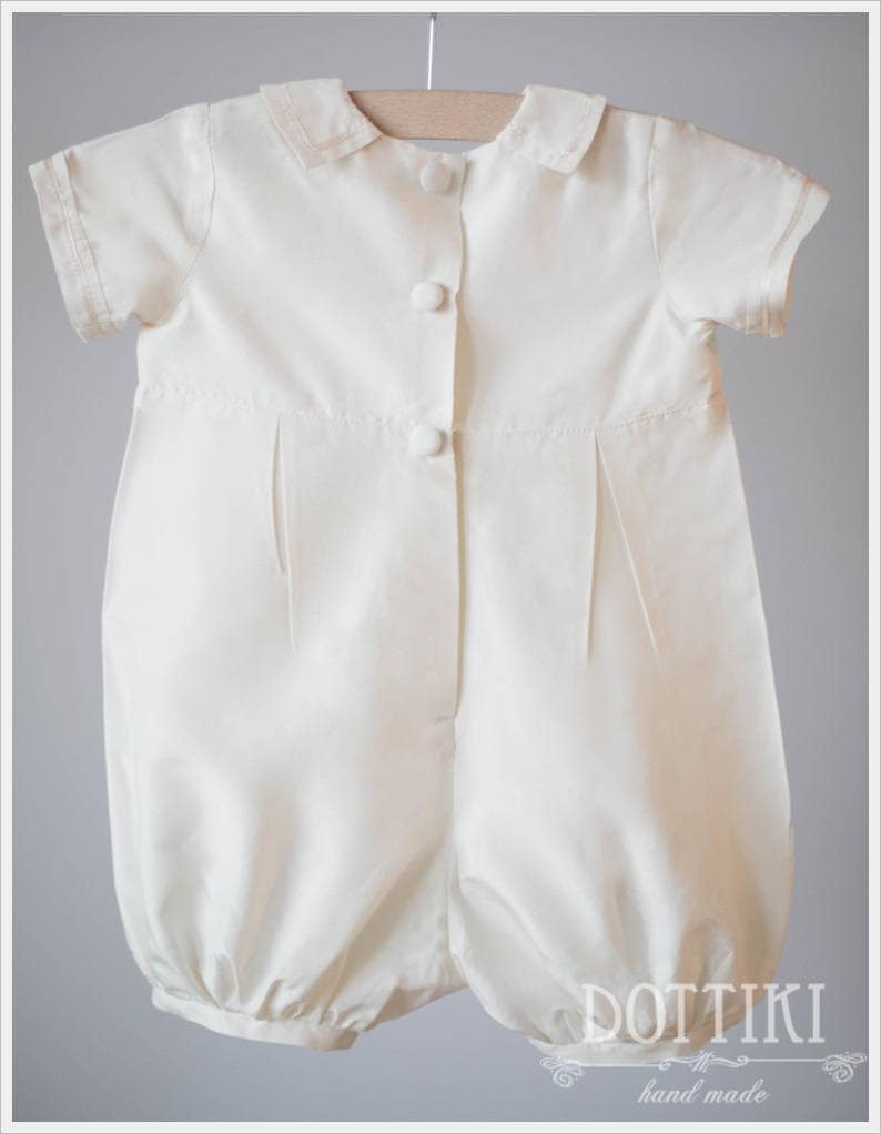Baby Boy Baptism Outfit Christening Romper With Cross Silk Etsy