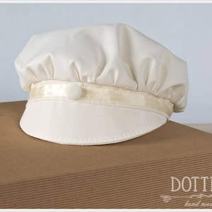 Silk Newsboy Cap for Baby Boy – Christening Hat in White, Ivory or Cream /Ecru –  Baptism Headwear for Ceremony or Dedication