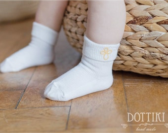 Baby Baptism Socks in Ivory  Cotton Toddler Socks with Cross