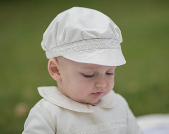 Boys Baptism  Cap - Baby Newsboy Cap - Christening Silk Cap in White, Ivory or Cream / Ecru