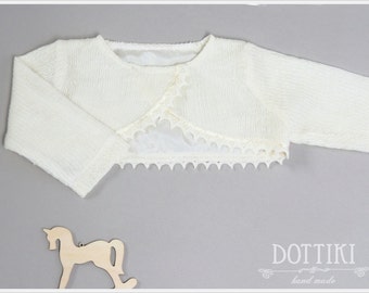 Baby Bolero with Thin or Warm Lining - Baby Girl  Cardigan - Girls Shrug in White, Ivory or Cram / Ecru