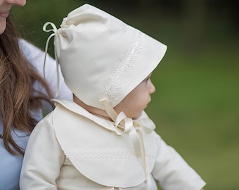 Baby Baptism Bonnet, Baby Boy and Baby Girl Silk Cap, Christening Bonnet in White, Ivory or Cream / Ecru