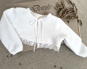 White Baby Girl  Bolero - Girls Cardigan - Toddler  Sweater with  Lining