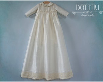 Baby Boy Baptism Gown - Christening Outfit with Detachable Skirt - Baptism Outfit - Ivory Silk Gown with Removable Skirt