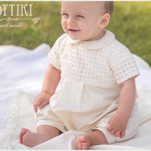Boy Baptism Outfit Christening Silk Romper Baby Boy Etsy