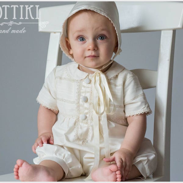 Baptism Outfit - Baby Boy Christening Outfit - Toddler Silk Blessing Romper - Boy Baptism