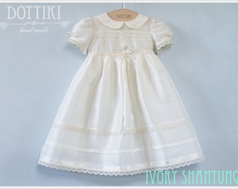 Baby Girl Baptism Silk and Lace Dress, Christening Dress