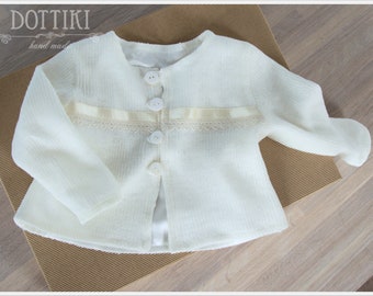 Baby Boy  Sweater  - Christening Jacket with Lining - Baby Cardigan in White, Ivory or Cram / Ecru
