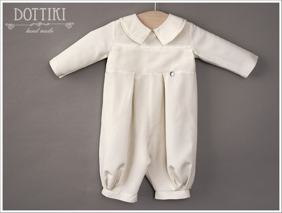 Boy Baptism Outfit Christening Silk Romper Baby Boy Blessing Jumpsuit Long Sleeves Romper