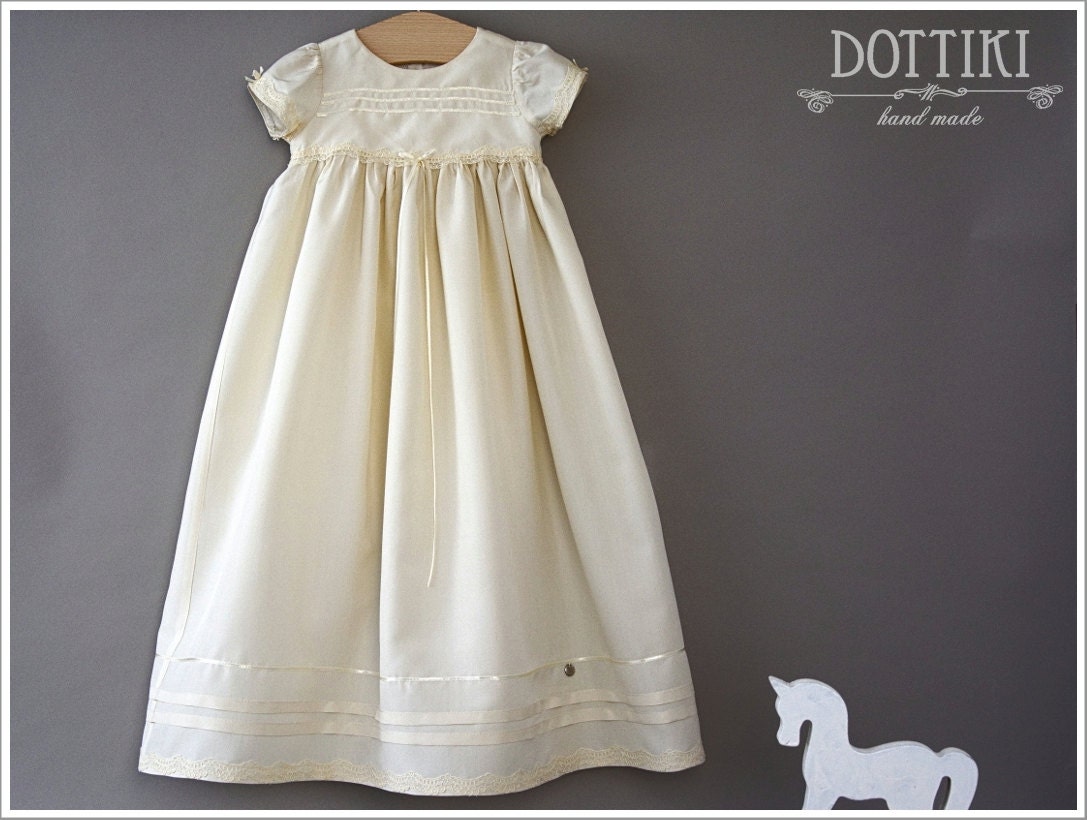 Baby Girl Baptism Gown Christening Silk Gown Baptism Short Sleeve