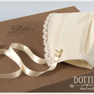 Baby Silk Bonnet - Baptism Hat - Baby Silk Bonnet - Christening Cap in White, Ivory or Cram / Ecru