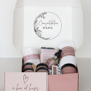 Pregnancy care package for her displayed in a gift-ready box, featuring self-care essentials to support and celebrate her journey.