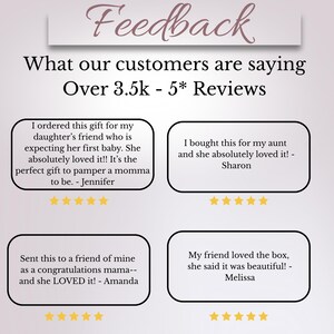 May include: Image featuring customer feedback with the word "Feedback" at the top. The text reads "What our customers are saying Over 3.5k - 5* Reviews." Several customer reviews are displayed, each with a 5-star rating.