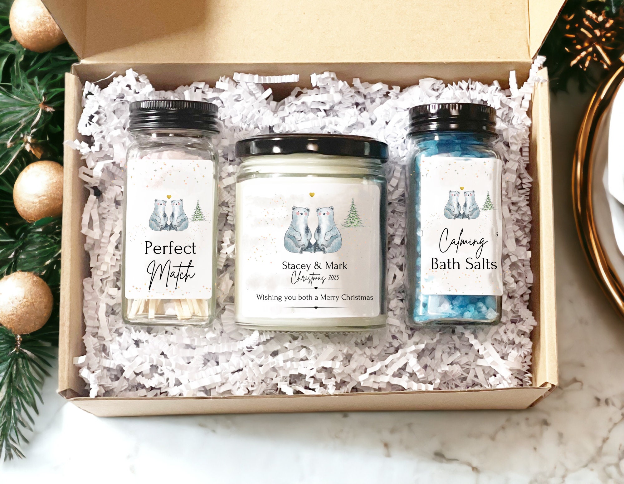 Christmas Gift Box, Happy Holiday Gift, Christmas Gift Set, Christmas Gift for Mom, Holiday Gift Hamper, 2 Crystal Candles - LoveNspire