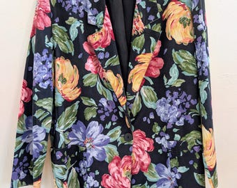 Vintage 90s Floral Cotton Blazer with Patch Pockets