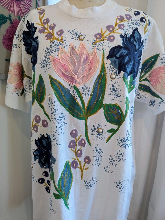 Oversize Painted & Embellished Vintage T-Shirt - image 7
