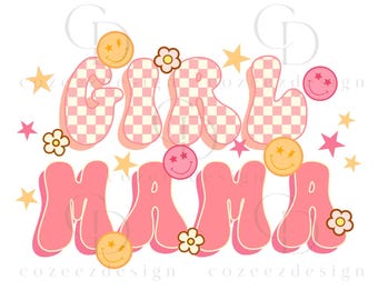 Girl Mama PNG, Retro Coquette Mom Sublimation Design, Pink Checkered Motherhood, Mother's Day Digital Download