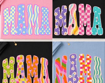 Mama PNG Bundle, Retro Mama Sublimation Floral, Checkerboard, Polka Dots Design, Mother's Day Digital Download
