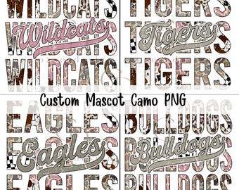 Custom School Mascot Camo PNG, Team Spirit Sublimation Design, Personalized School Name Digital Download