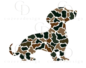 Perro salchicha camuflado PNG, Mamá perra camuflada, Sublimación de caza vintage, Descarga digital