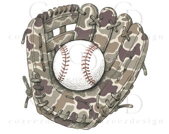 Camo Baseball Glove PNG, Softball Sports Sublimation Design, Game Day, Digital Download